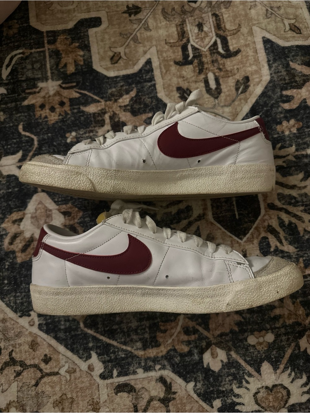 Nike White Sneakers with Maroon Swoosh